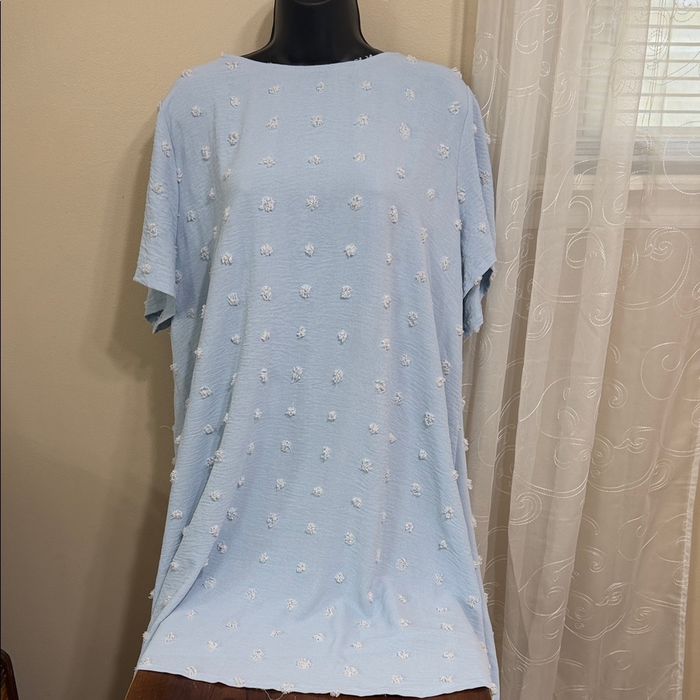 SHEIN Sky Blue Short Sleeve Dress with White Floral Accents